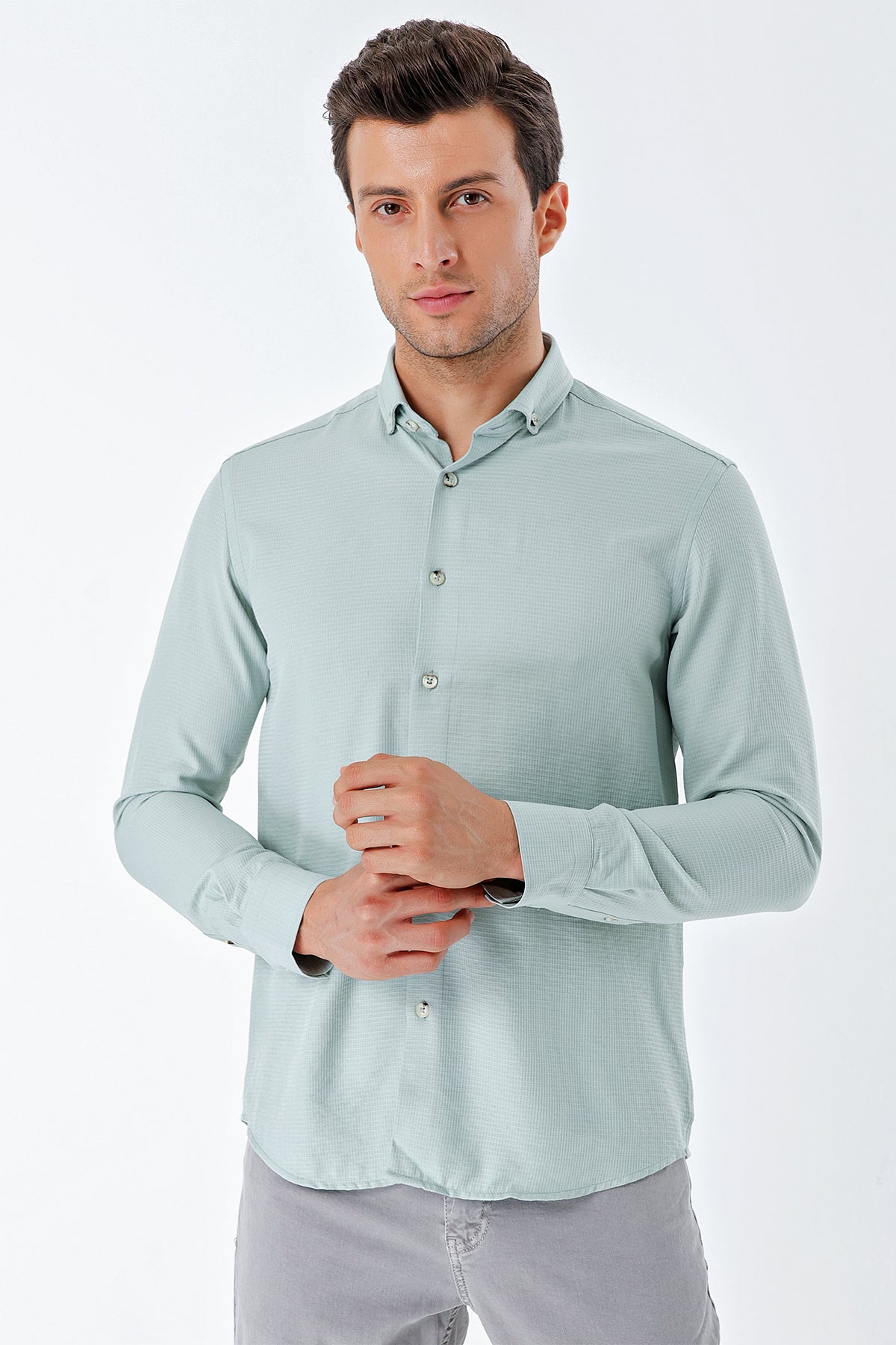 Slim-Fit Textured Oxford Shirt - Mint Green