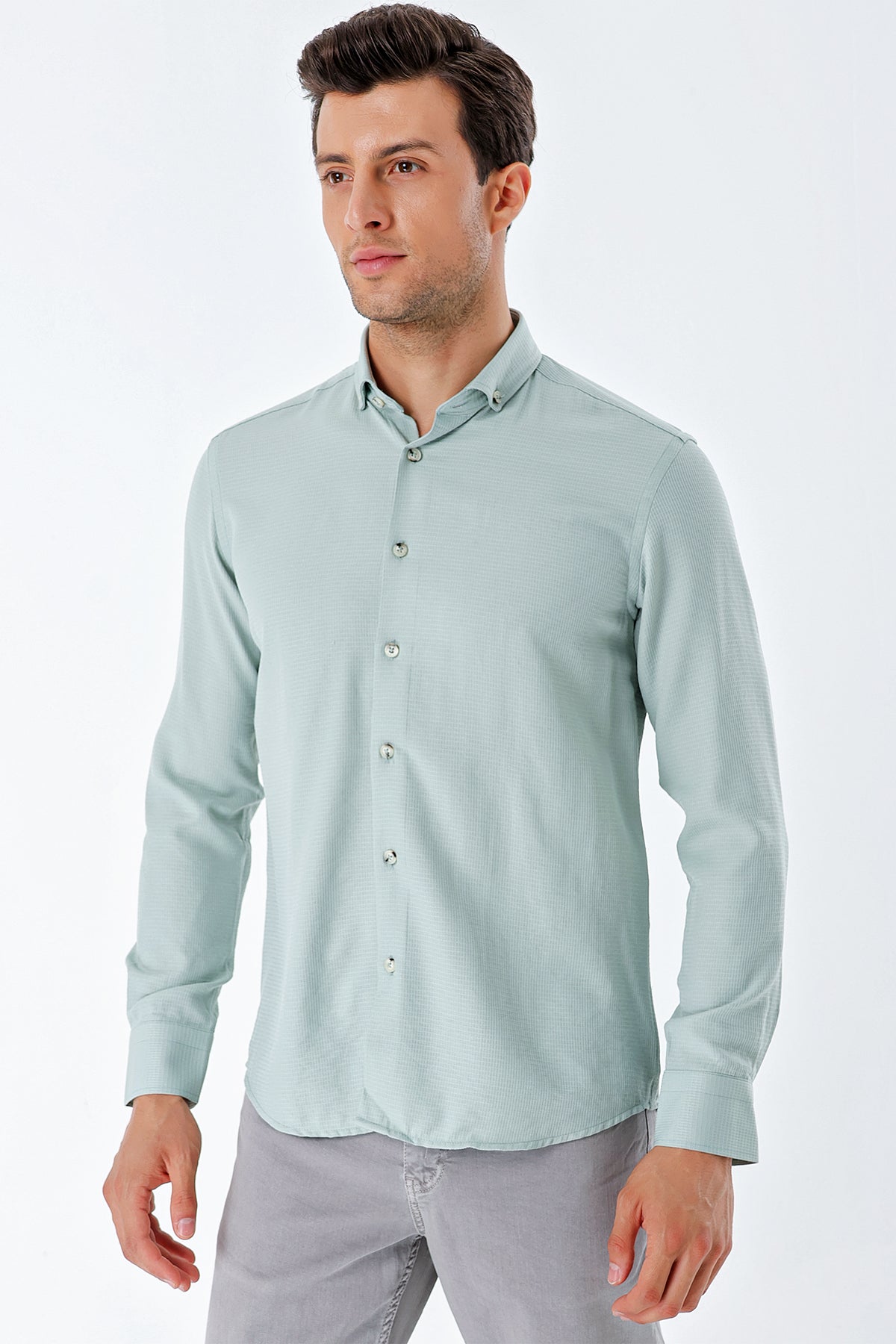 Slim-Fit Textured Oxford Shirt - Mint Green