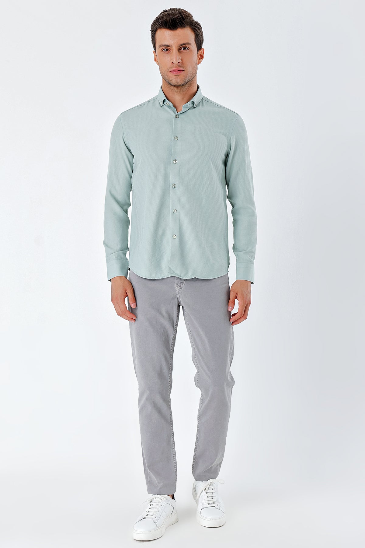 Slim-Fit Textured Oxford Shirt - Mint Green