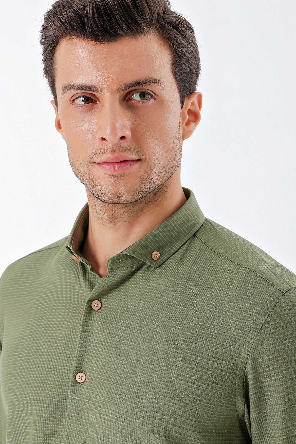 Slim-Fit Textured Oxford Shirt - Khaki