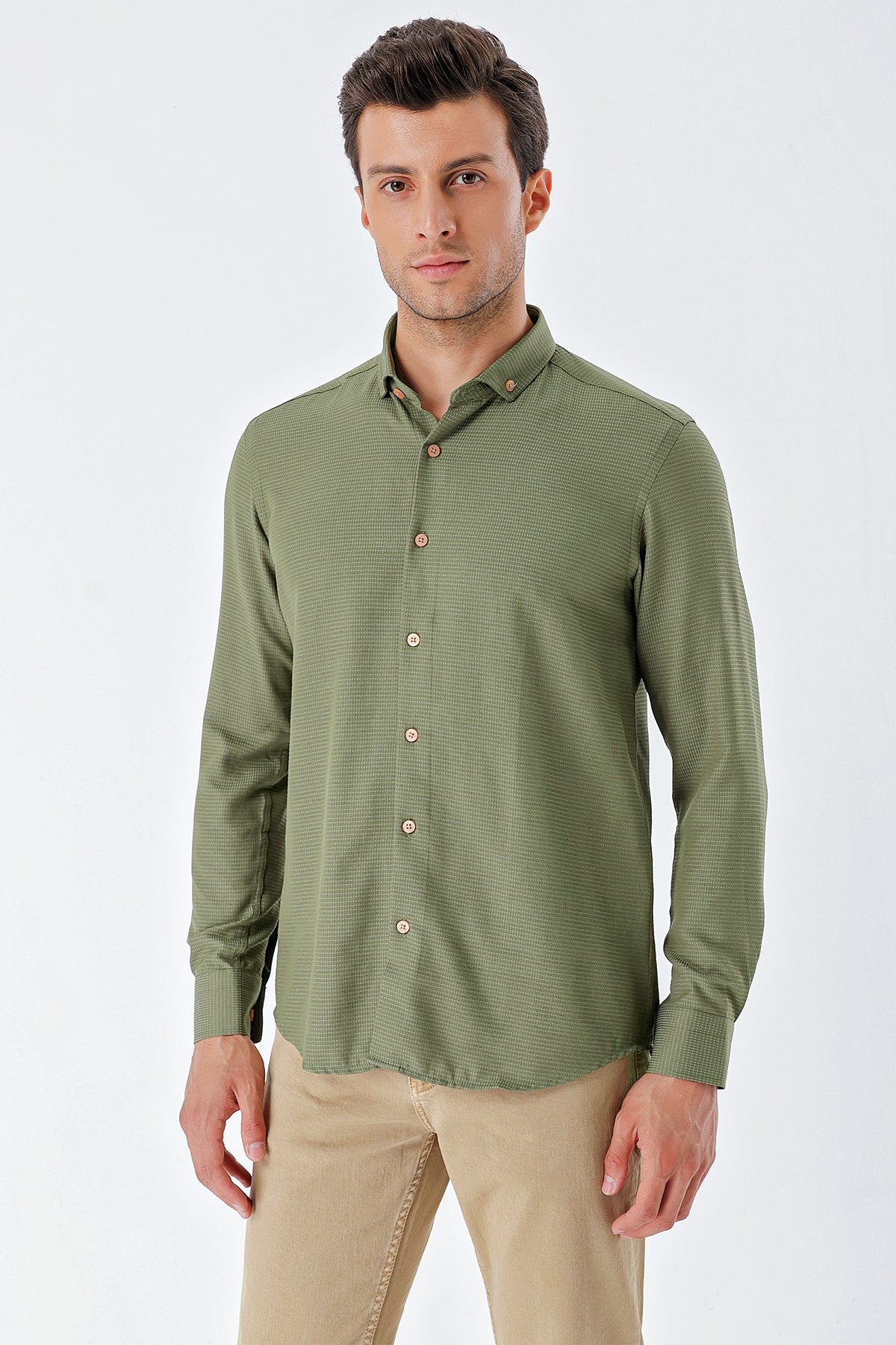 Slim-Fit Textured Oxford Shirt - Khaki