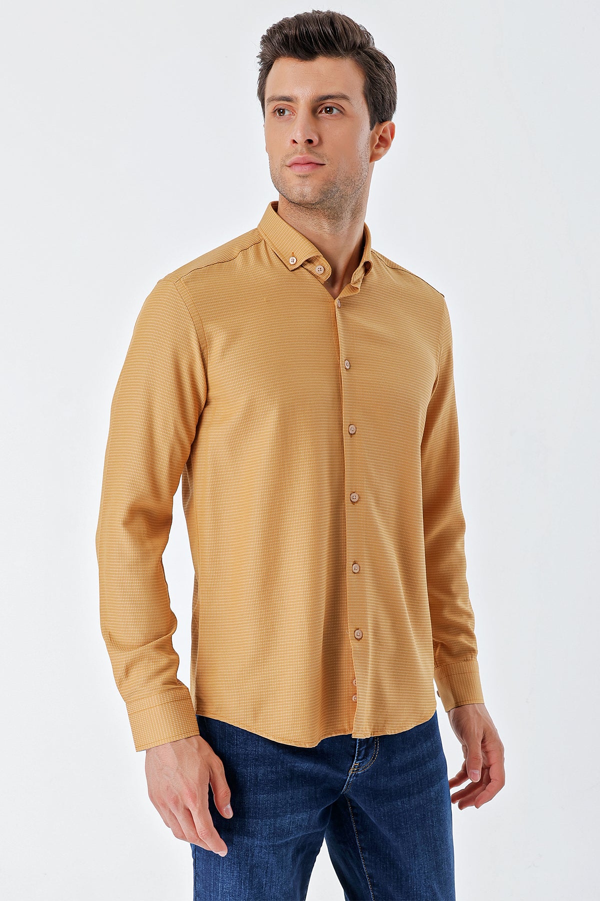 Slim-Fit Textured Oxford Shirt - Camel