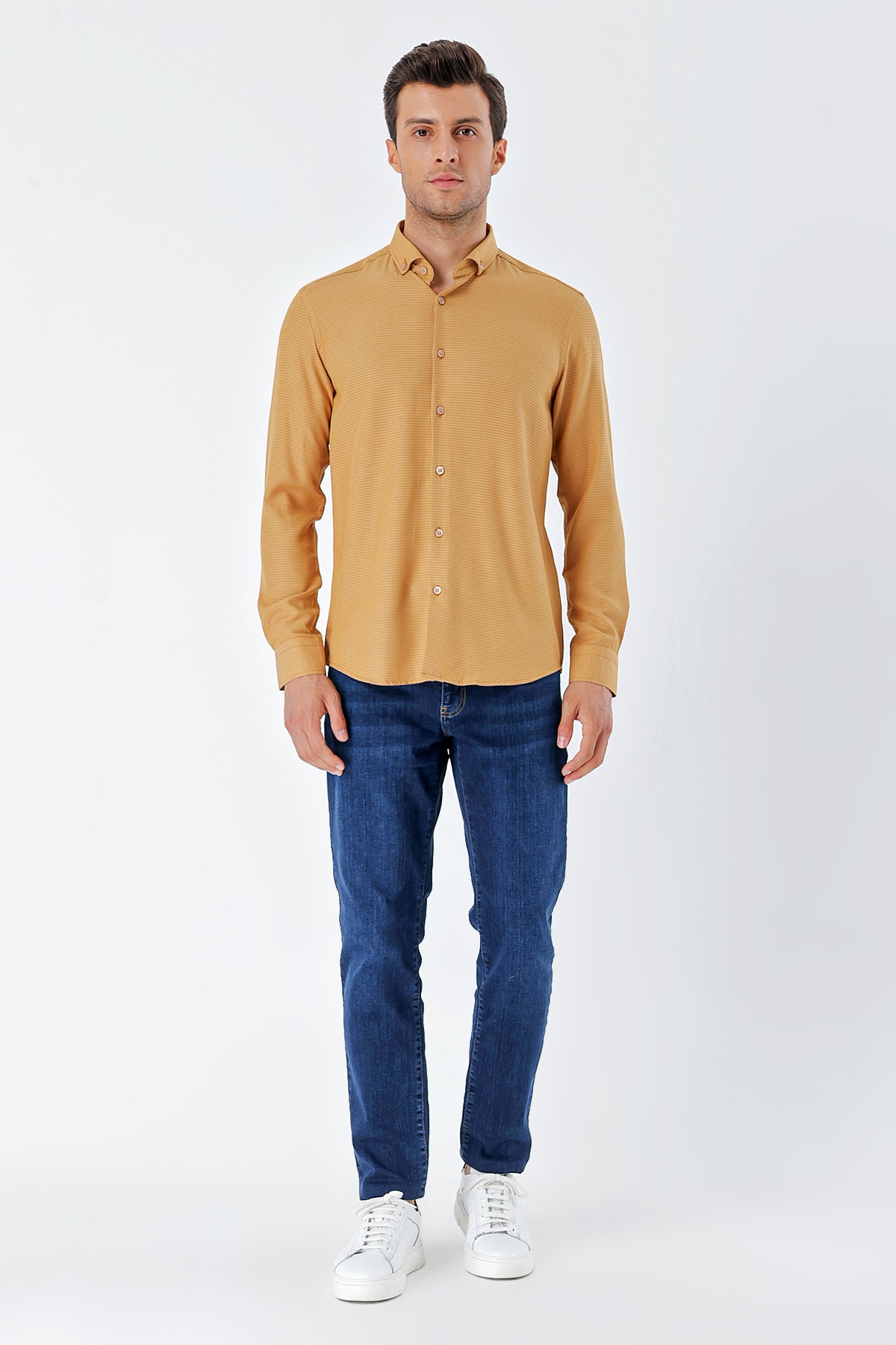 Slim-Fit Textured Oxford Shirt - Camel