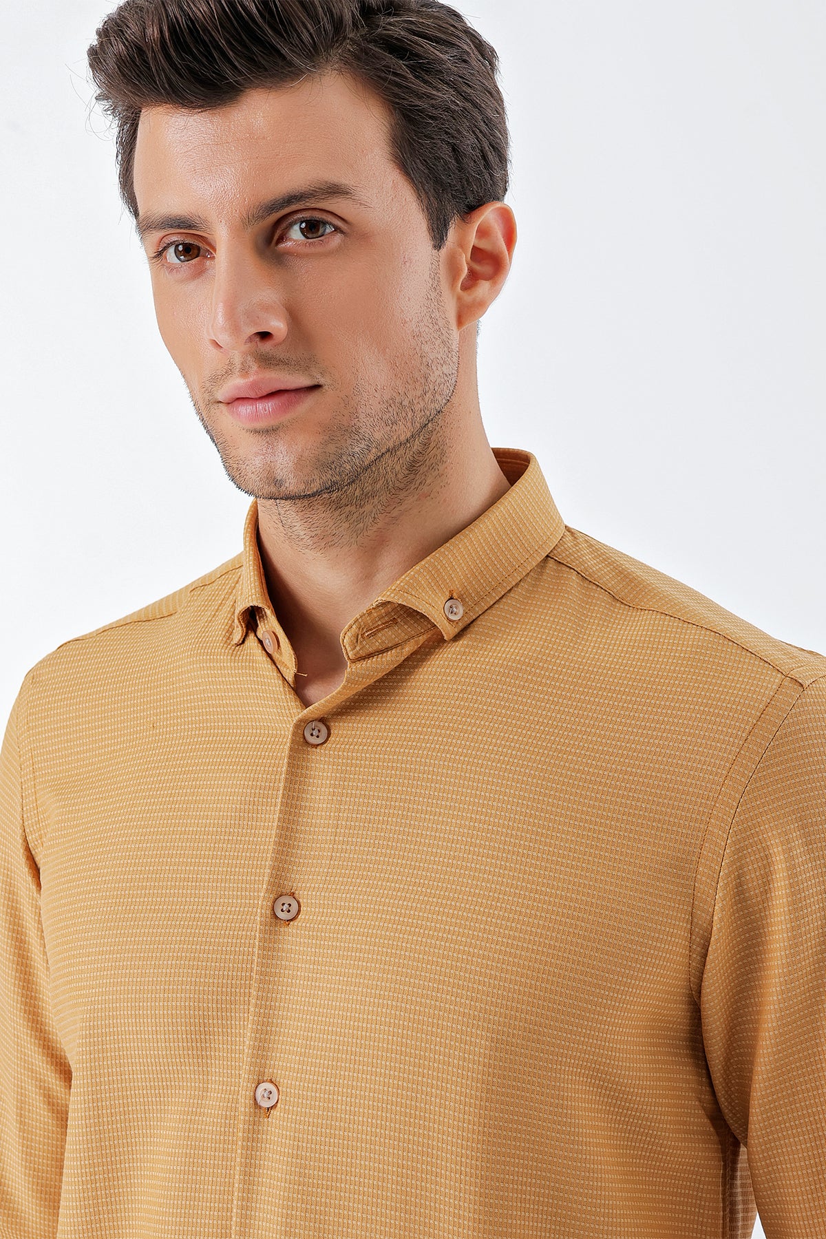 Slim-Fit Textured Oxford Shirt - Camel