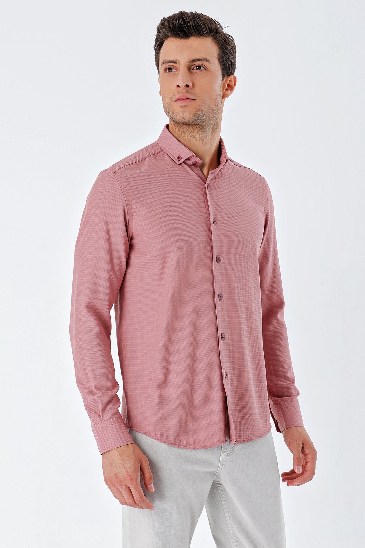 Slim-Fit Textured Oxford Shirt - Rose