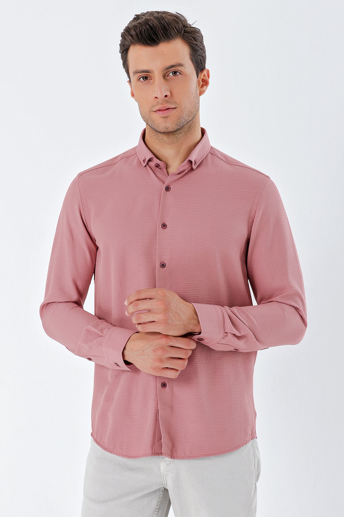 Slim-Fit Textured Oxford Shirt - Rose