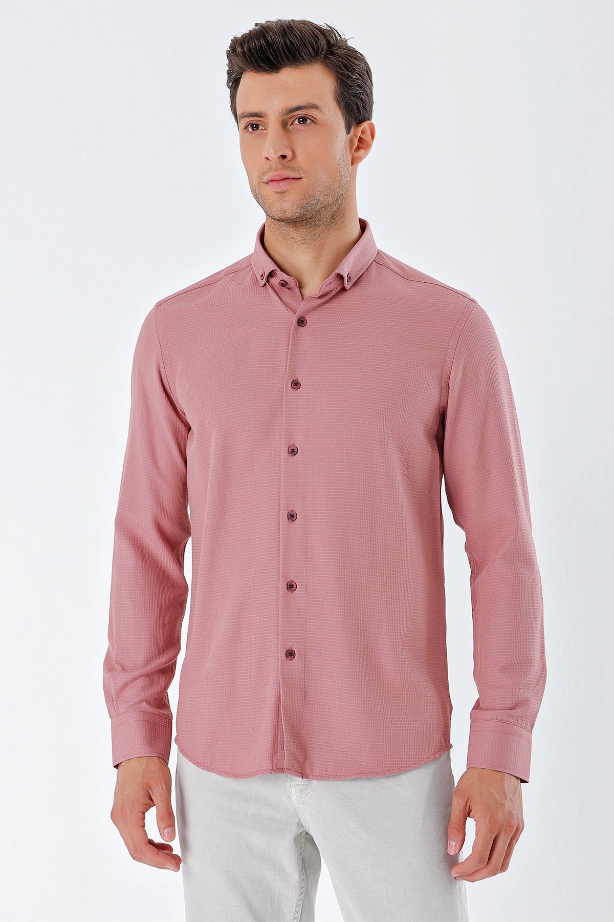 Slim-Fit Textured Oxford Shirt - Rose