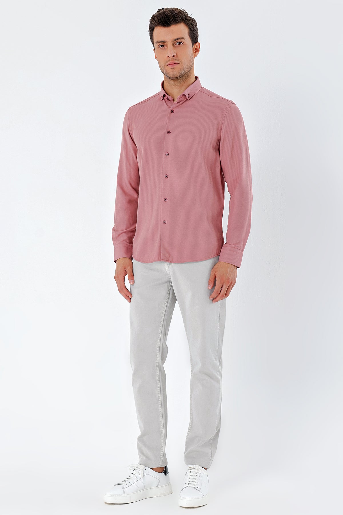 Slim-Fit Textured Oxford Shirt - Rose