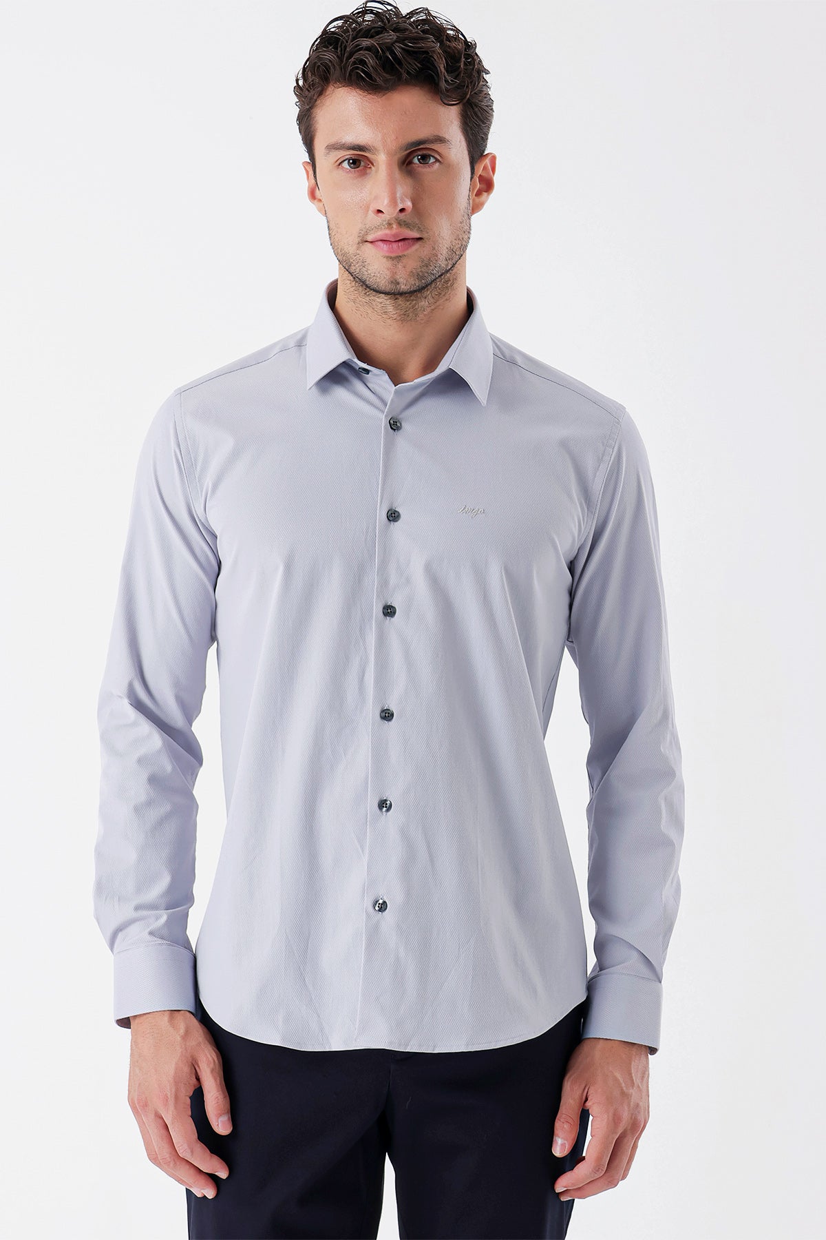 Slim-Fit Textured Classic Shirt - Grey