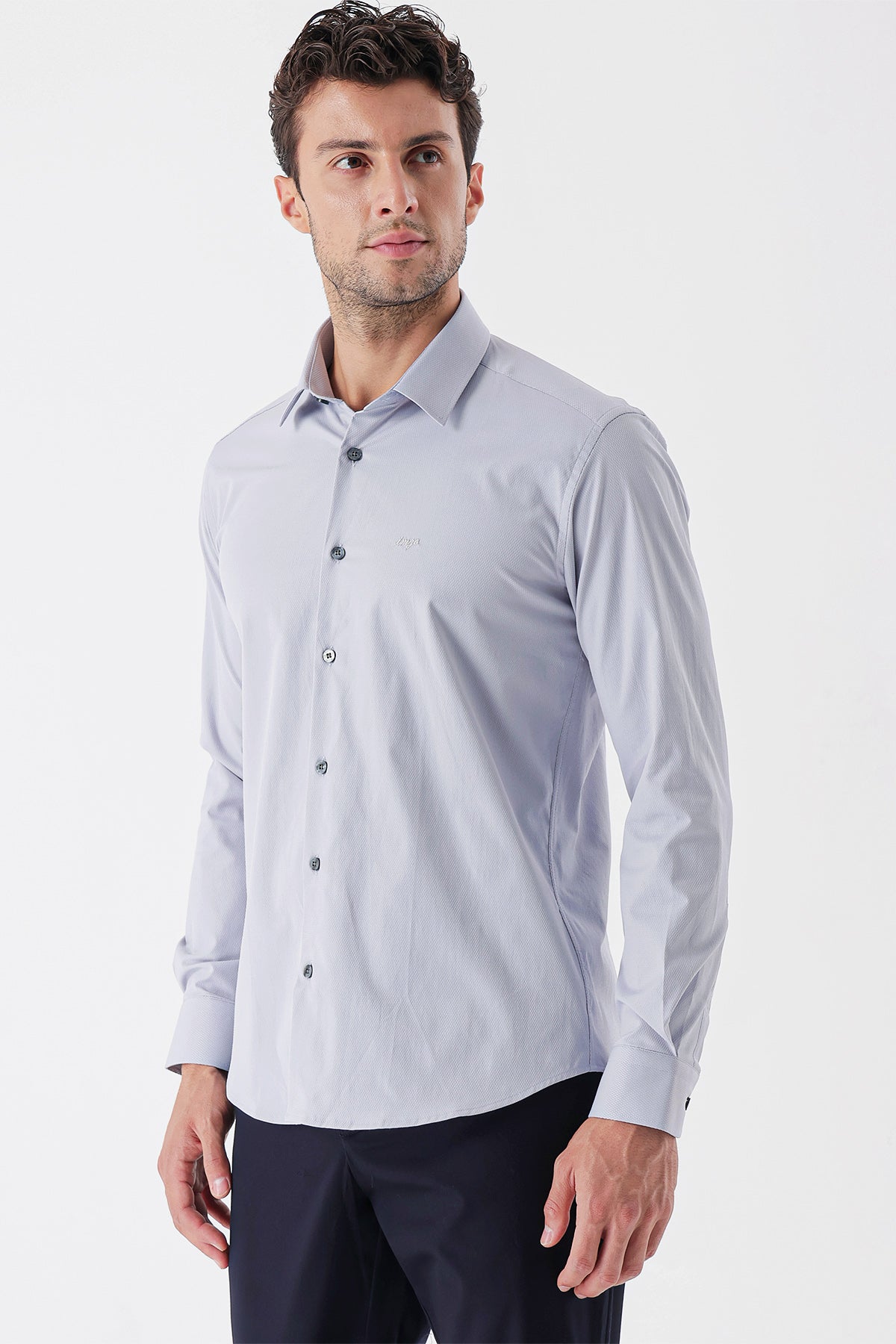 Slim-Fit Textured Classic Shirt - Grey