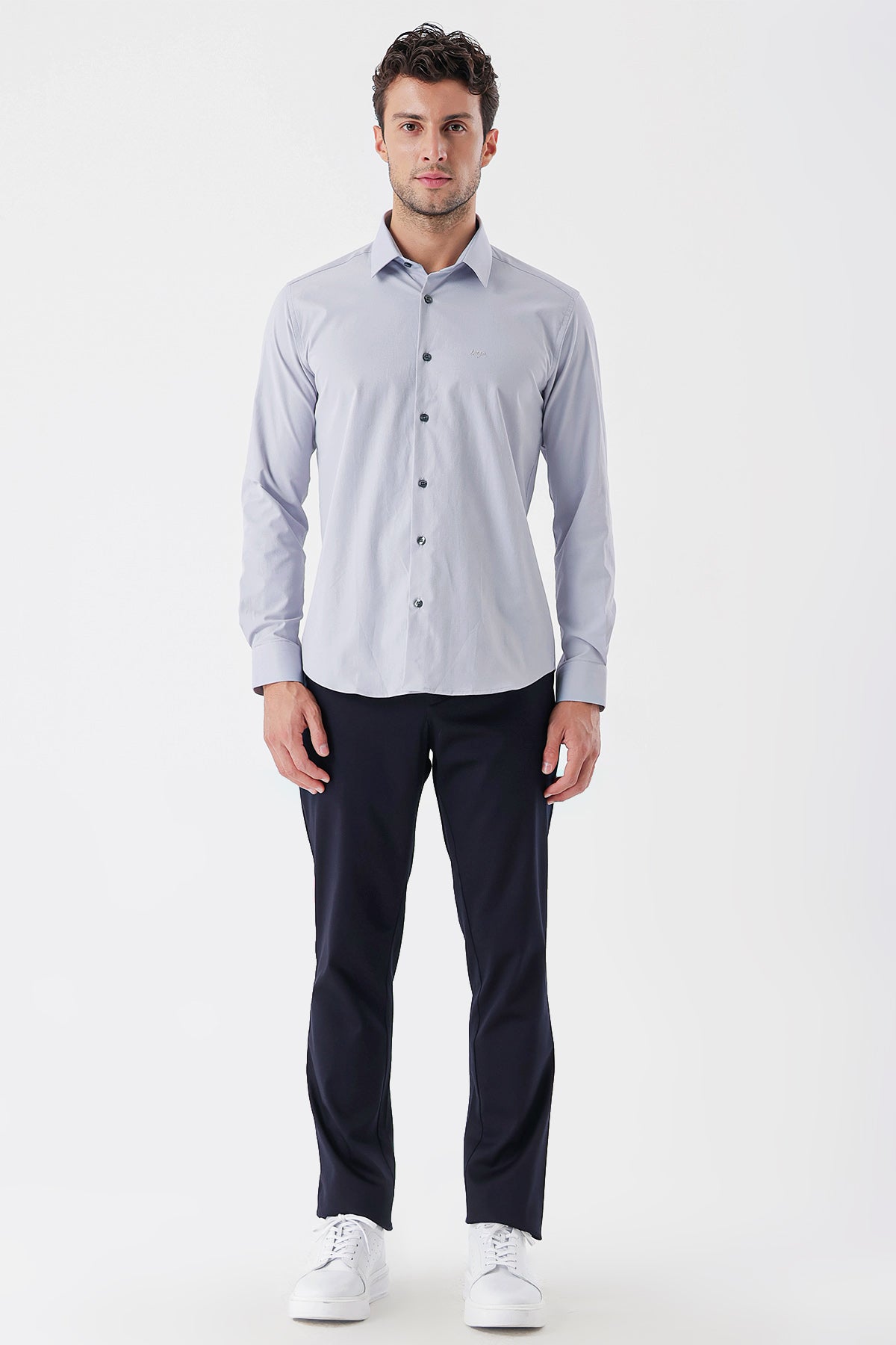 Slim-Fit Textured Classic Shirt - Grey