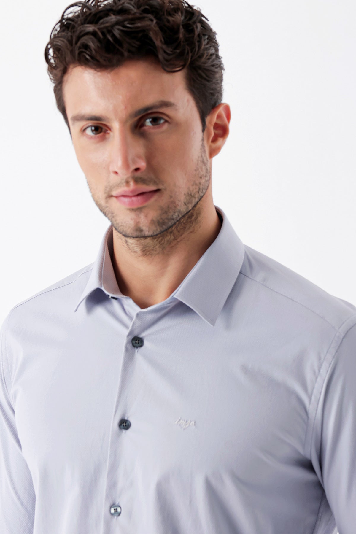 Slim-Fit Textured Classic Shirt - Grey