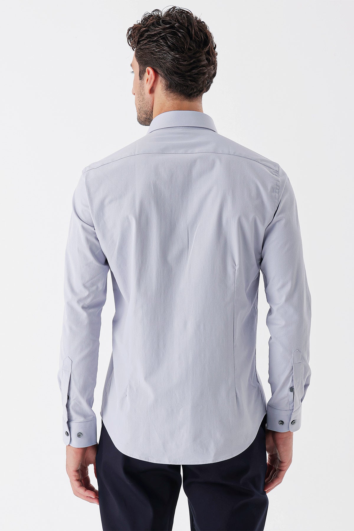 Slim-Fit Textured Classic Shirt - Grey