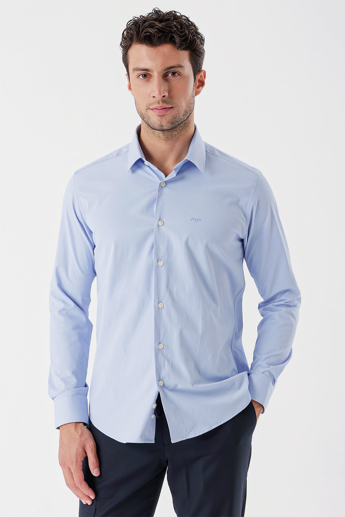 Slim-Fit Textured Classic Shirt - Light Blue