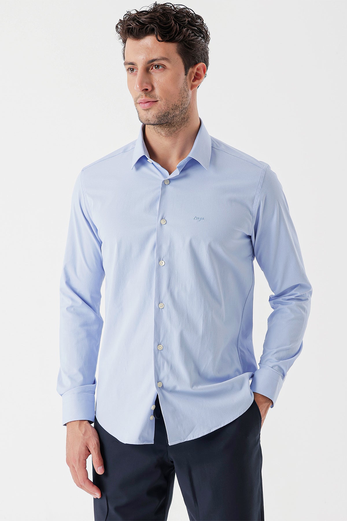 Slim-Fit Textured Classic Shirt - Light Blue