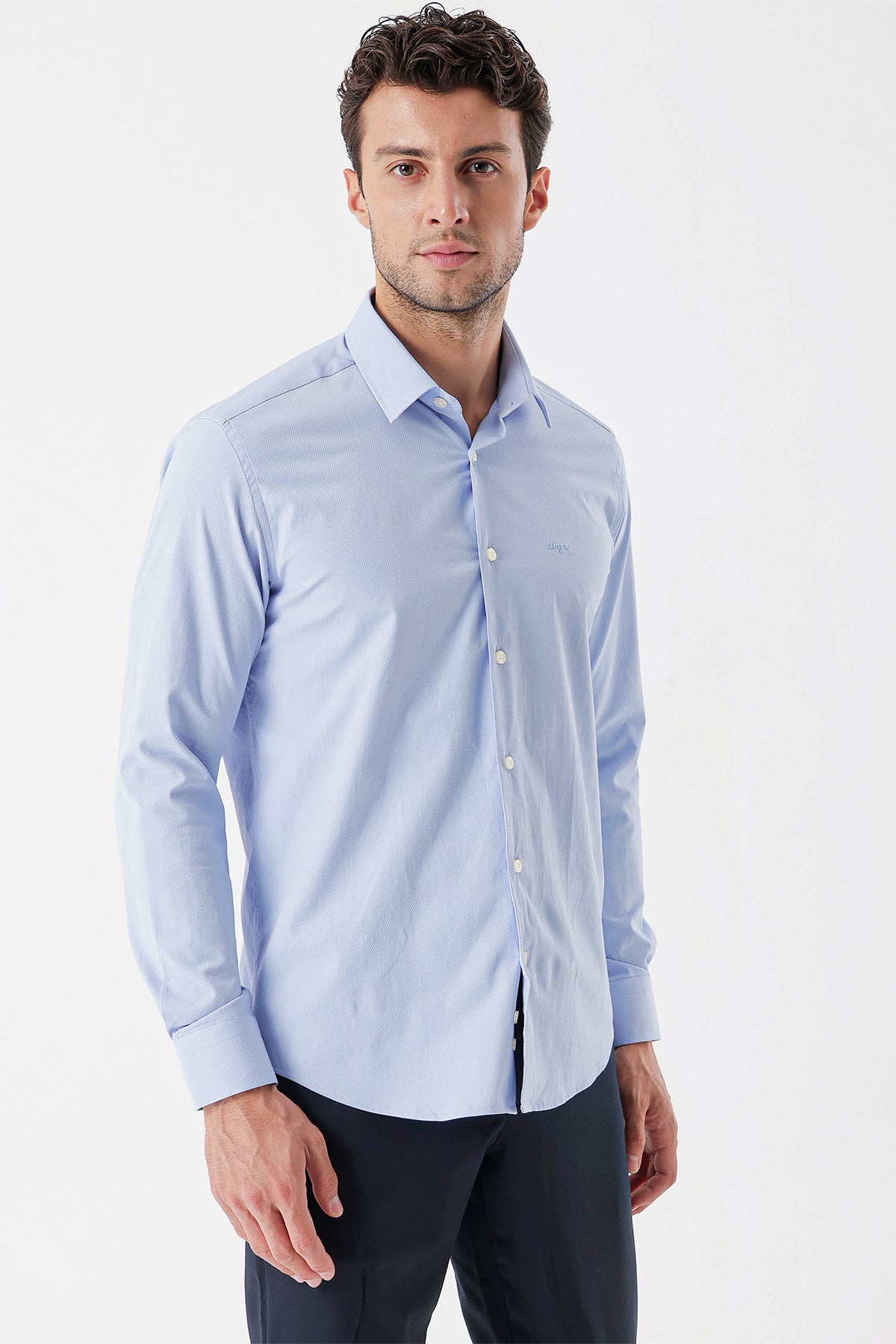 Slim-Fit Textured Classic Shirt - Light Blue