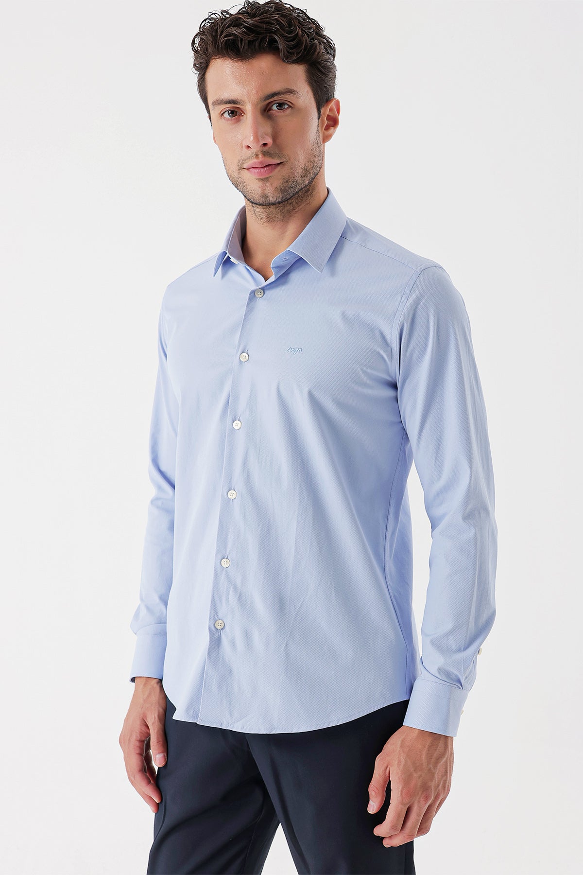 Slim-Fit Textured Classic Shirt - Light Blue