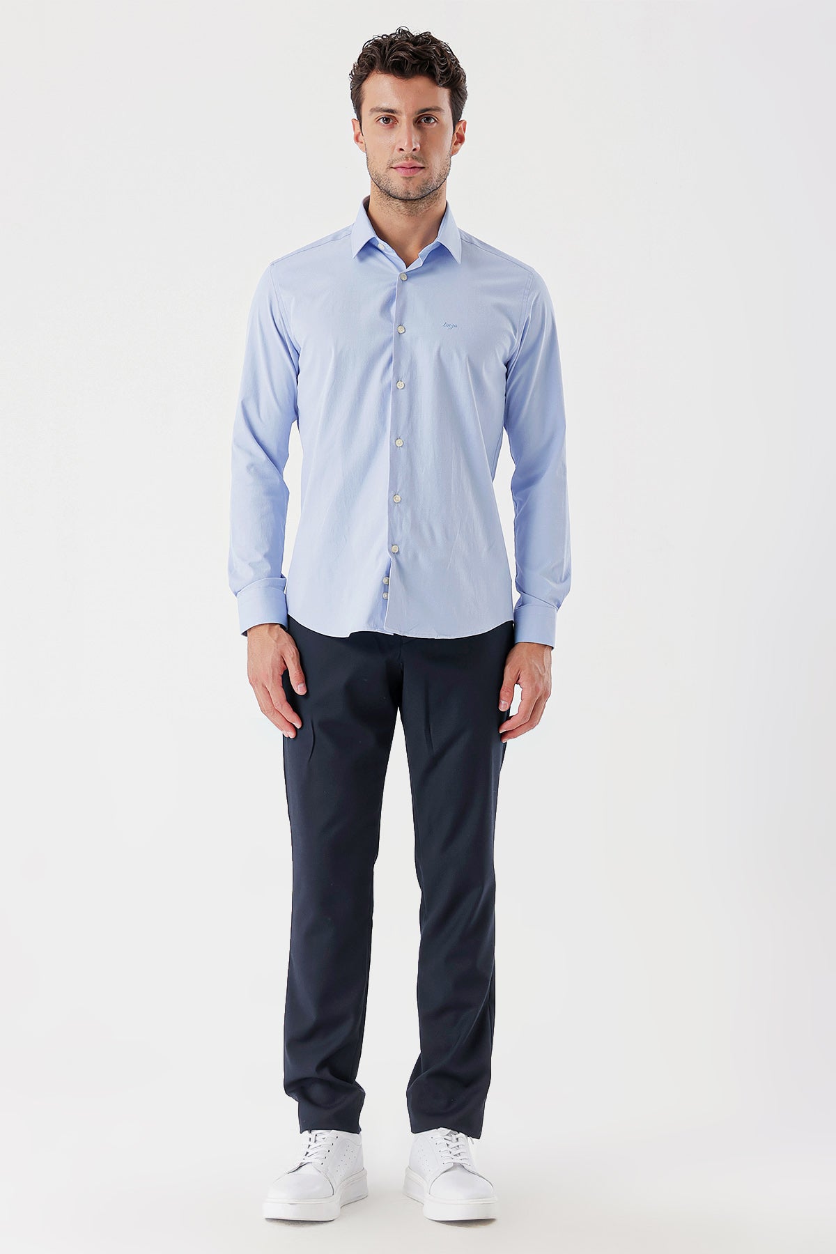 Slim-Fit Textured Classic Shirt - Light Blue