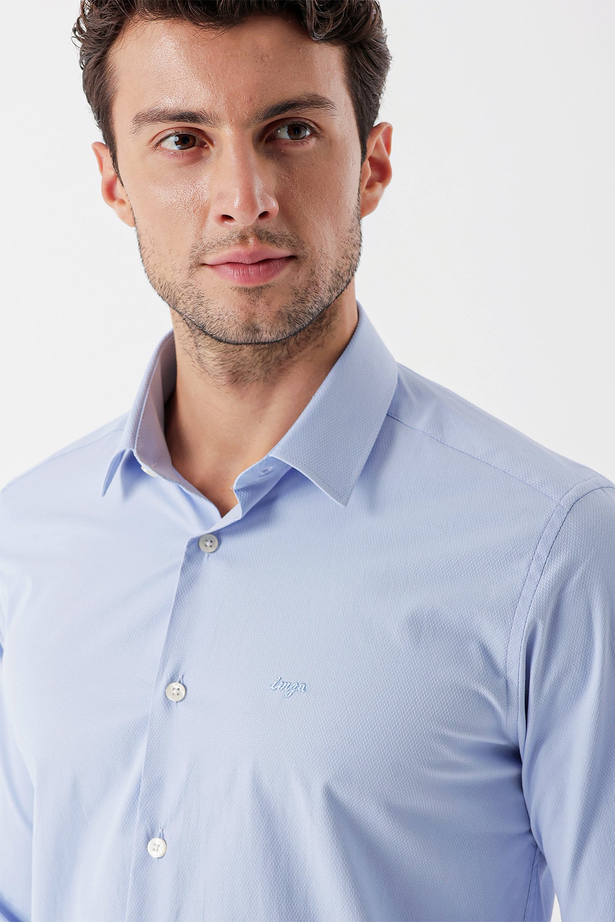 Slim-Fit Textured Classic Shirt - Light Blue