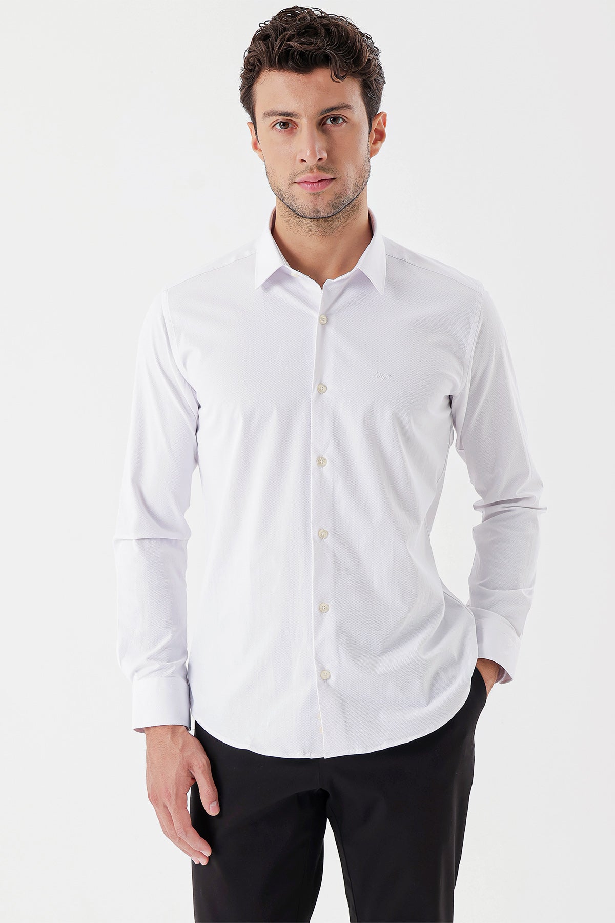 Slim-Fit Textured Classic Shirt - White