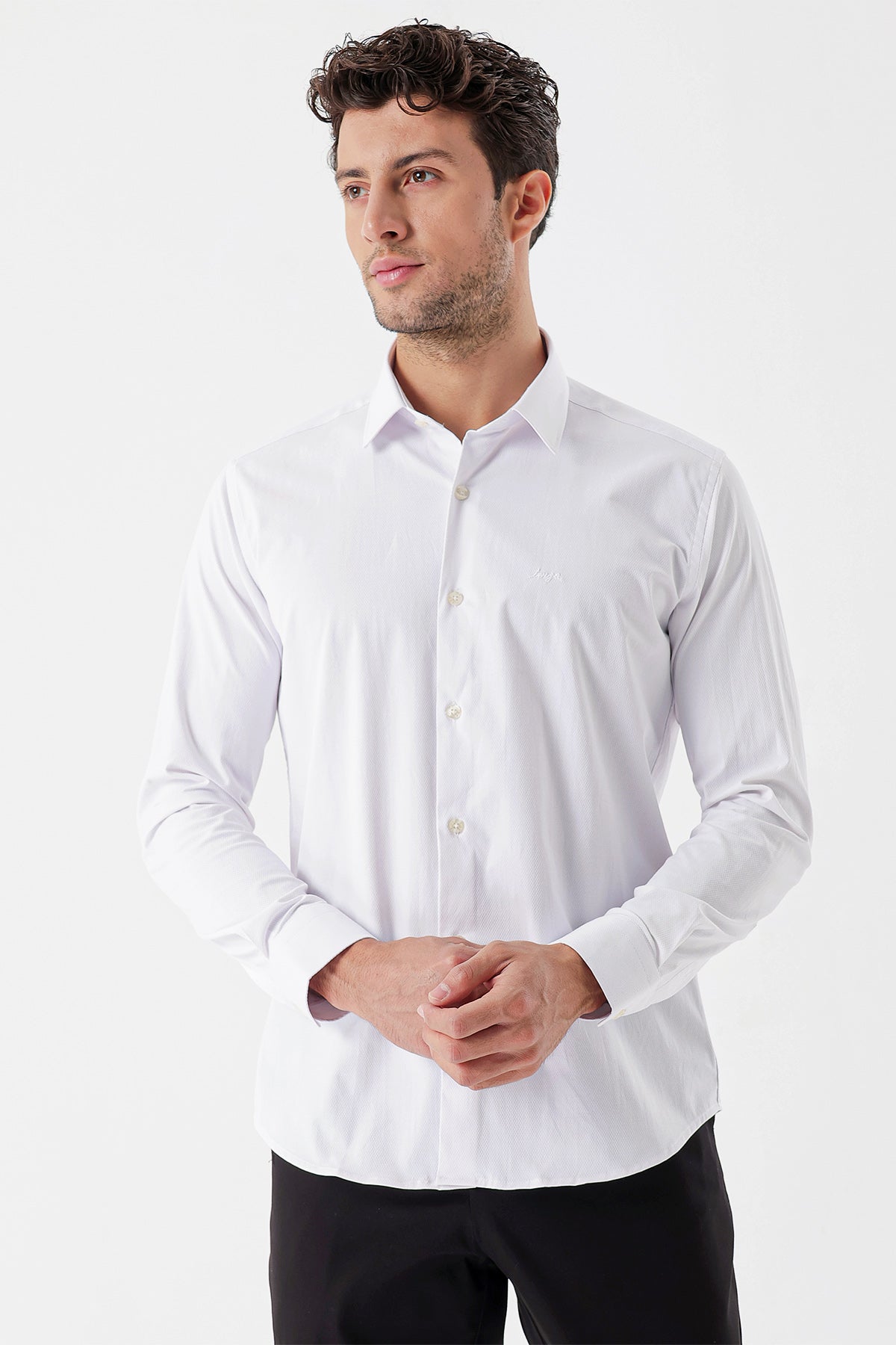 Slim-Fit Textured Classic Shirt - White