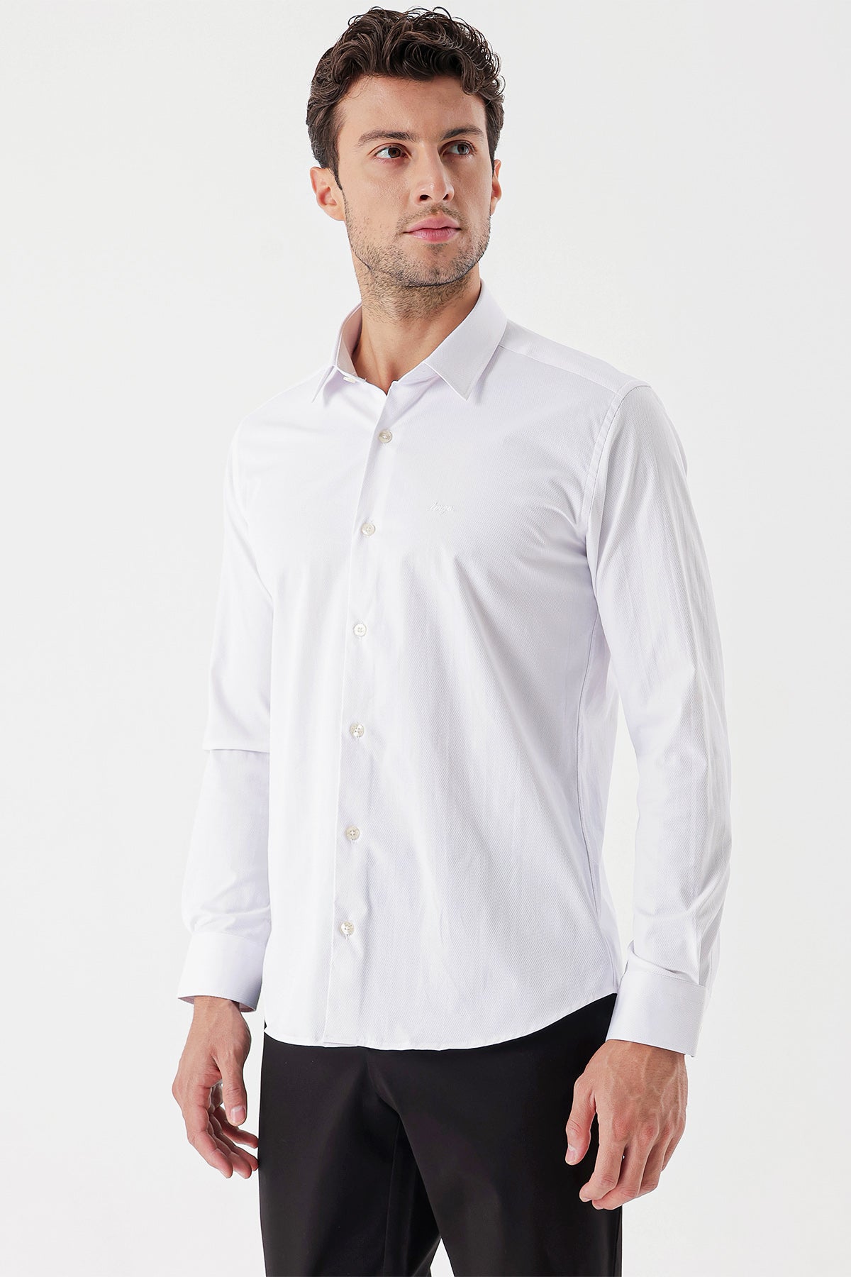 Slim-Fit Textured Classic Shirt - White