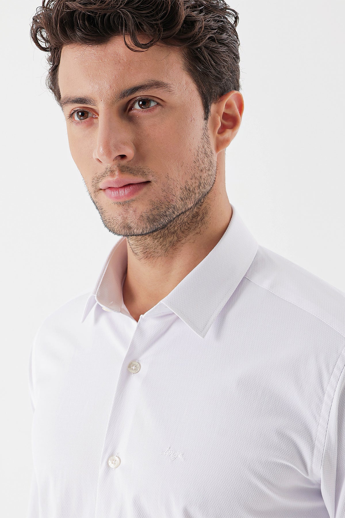 Slim-Fit Textured Classic Shirt - White