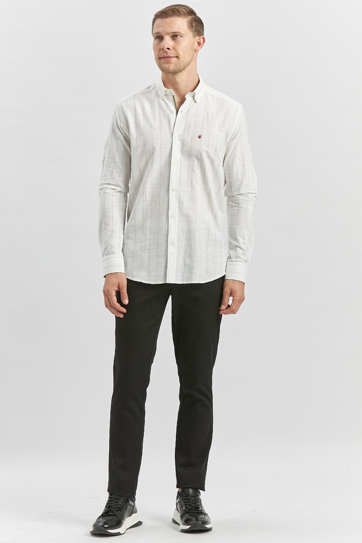 Slim-Fit Striped Oxford Shirt - White X Khaki