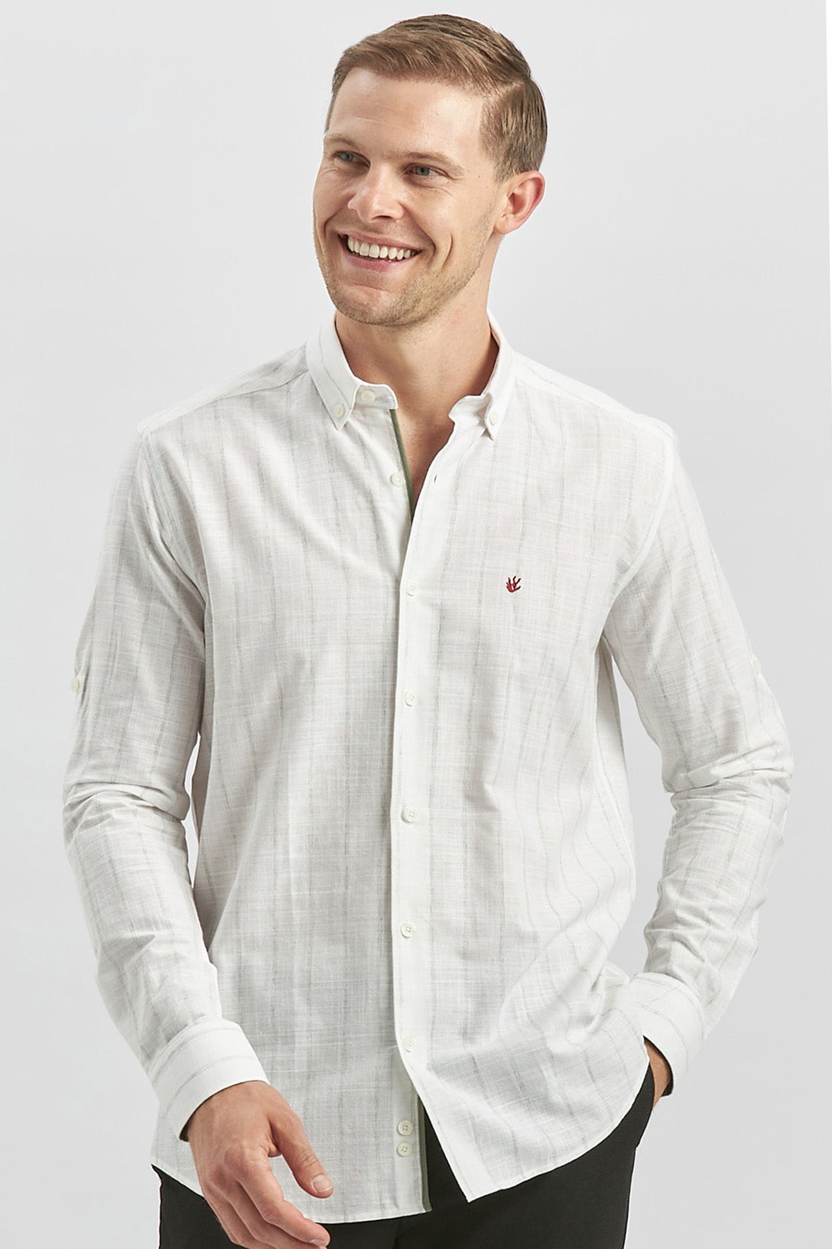 Slim-Fit Striped Oxford Shirt - White X Khaki