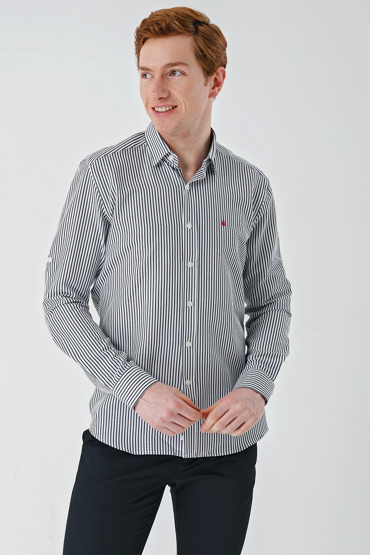 Slim-Fit Striped Oxford Shirt - Black