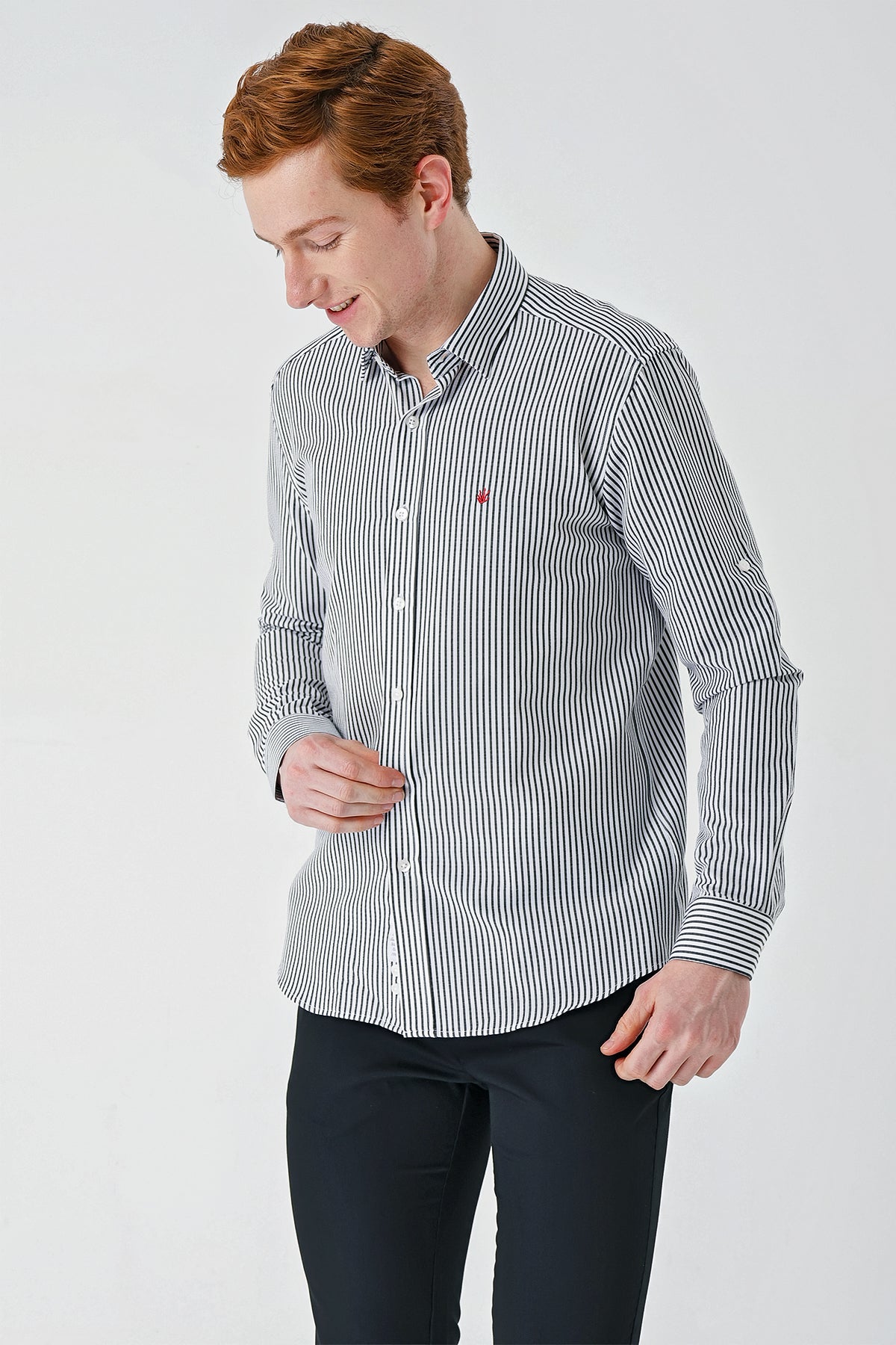 Slim-Fit Striped Oxford Shirt - Black