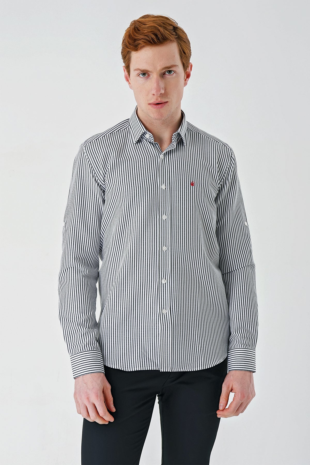 Slim-Fit Striped Oxford Shirt - Black