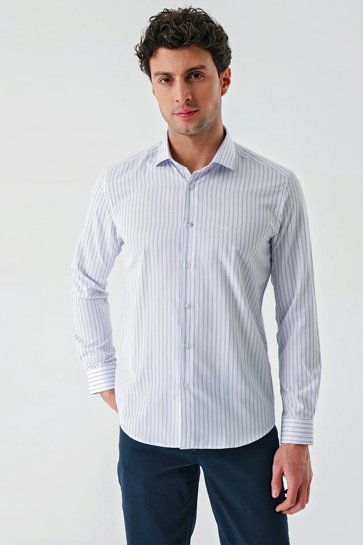 White X Navy Slim-Fit Striped Shirt