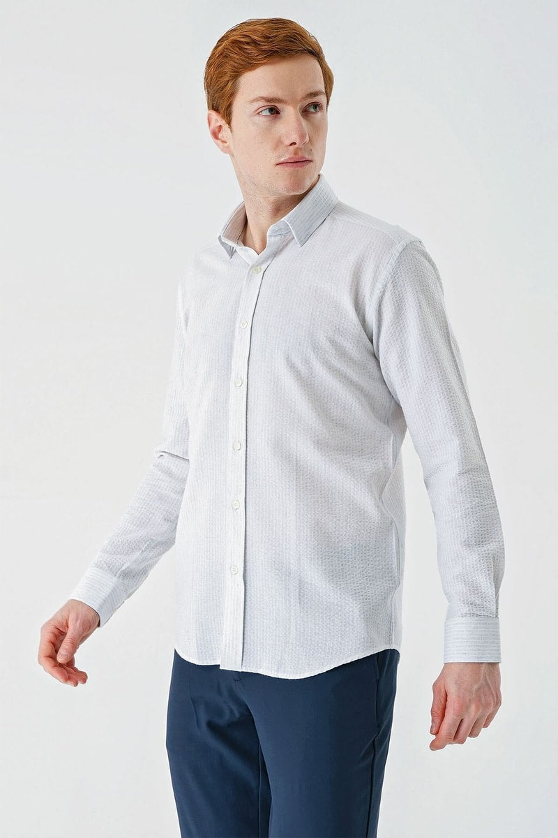 Slim-Fit Striped Oxford Shirt - Light Blue