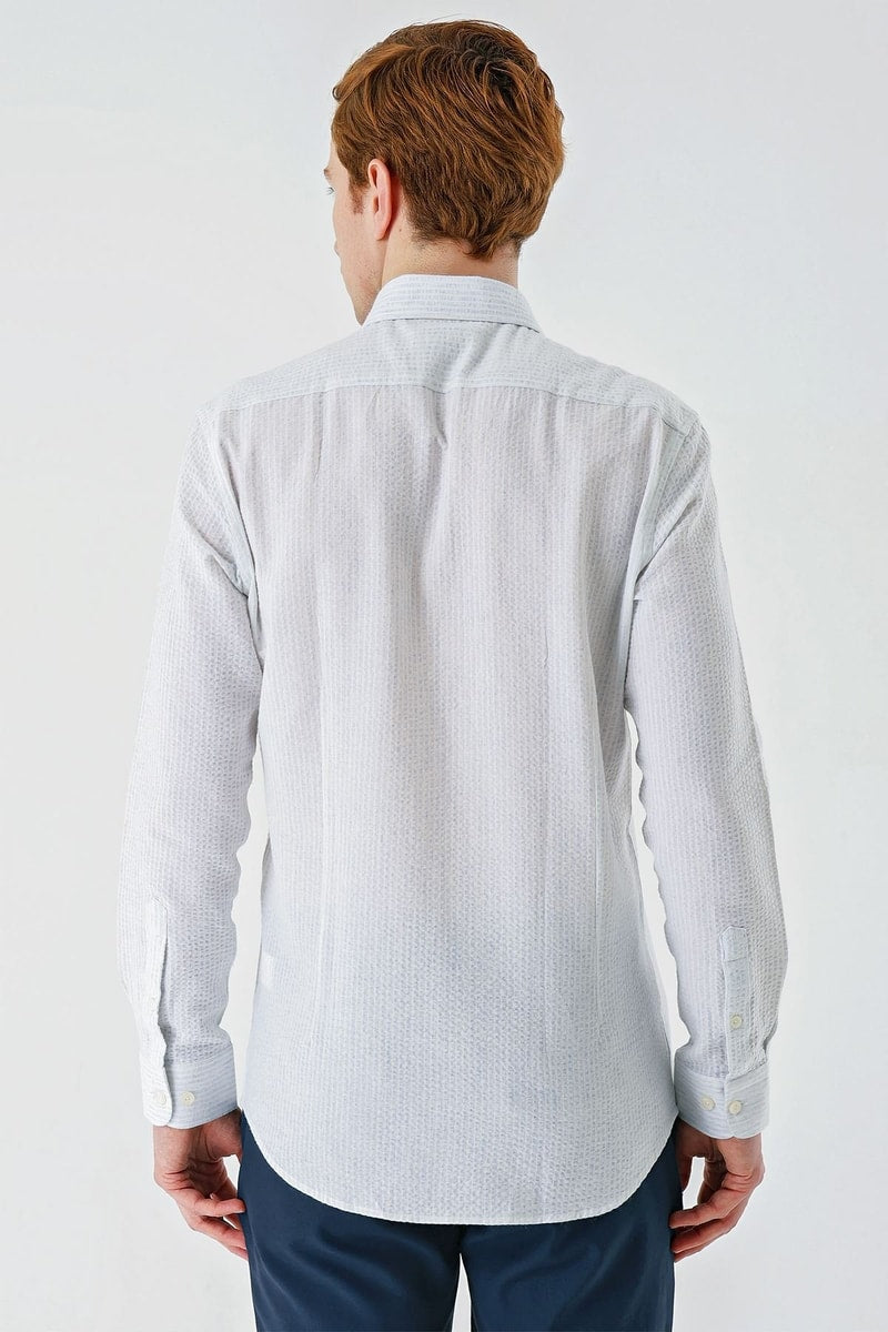 Slim-Fit Striped Oxford Shirt - Light Blue