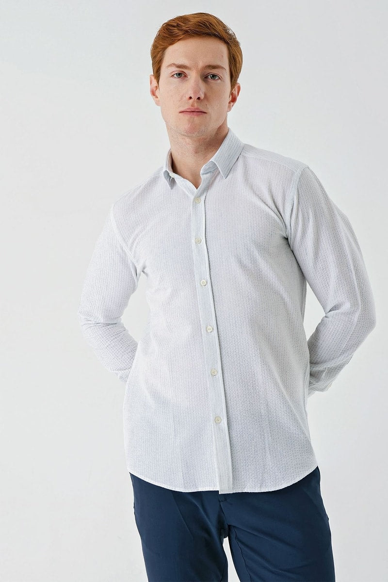 Slim-Fit Striped Oxford Shirt - Light Blue