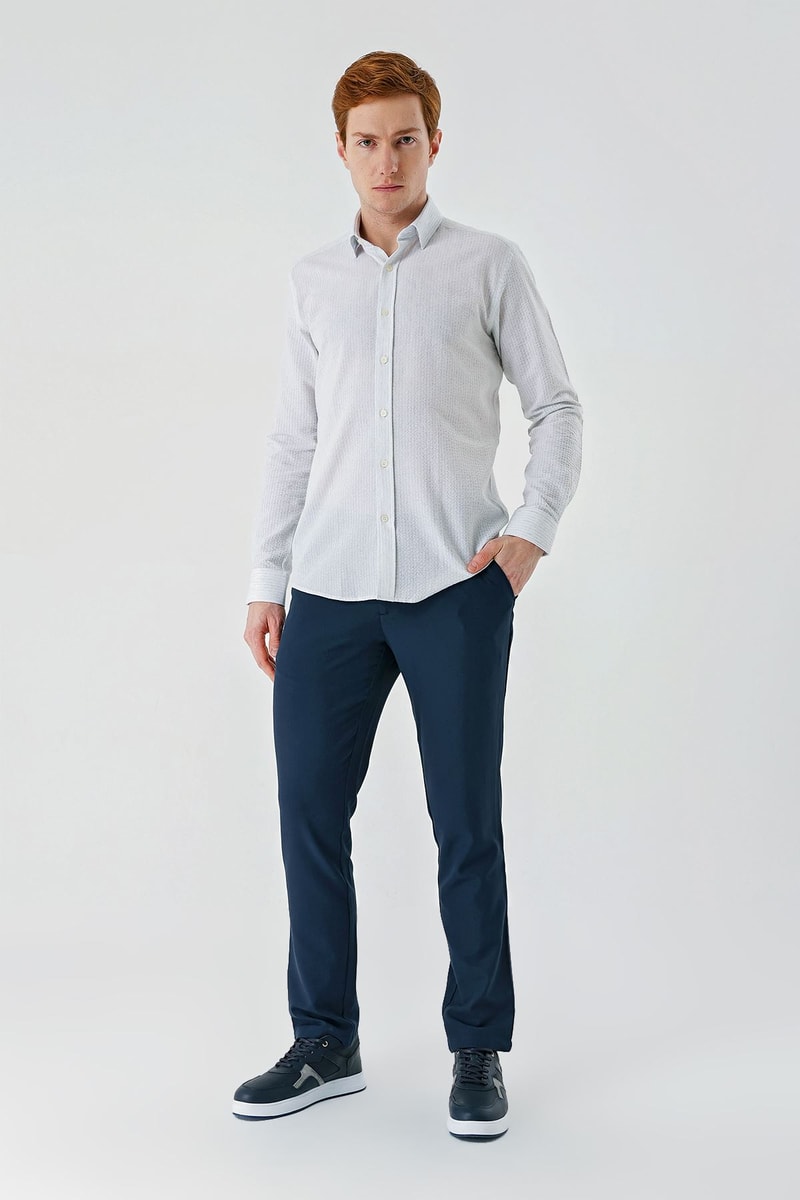 Slim-Fit Striped Oxford Shirt - Light Blue