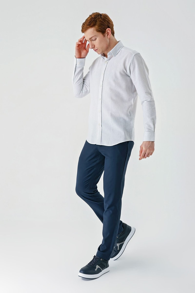 Light Blue Slim-Fit Striped Oxford Shirt