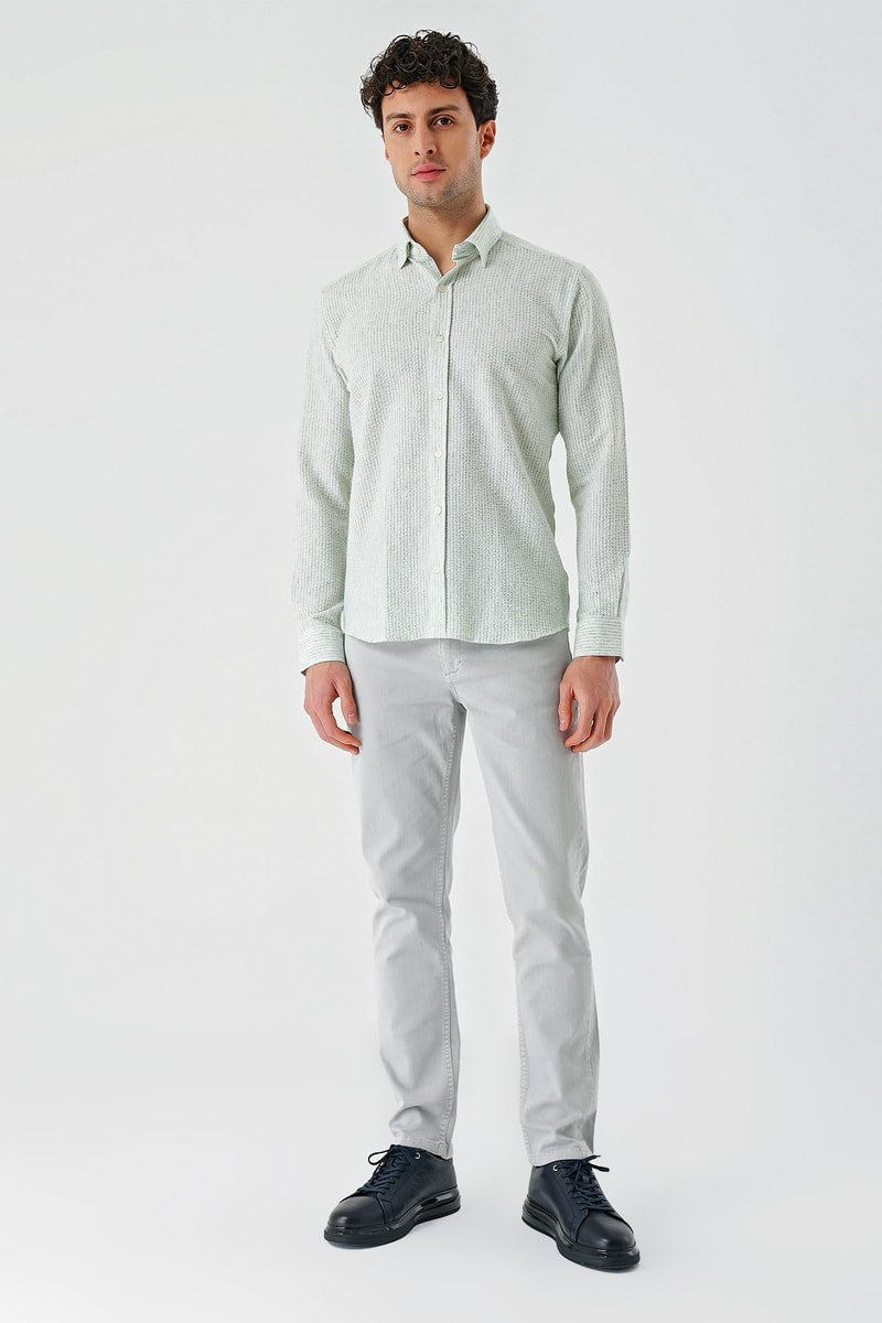 Mint Green Slim-Fit Striped Oxford Shirt