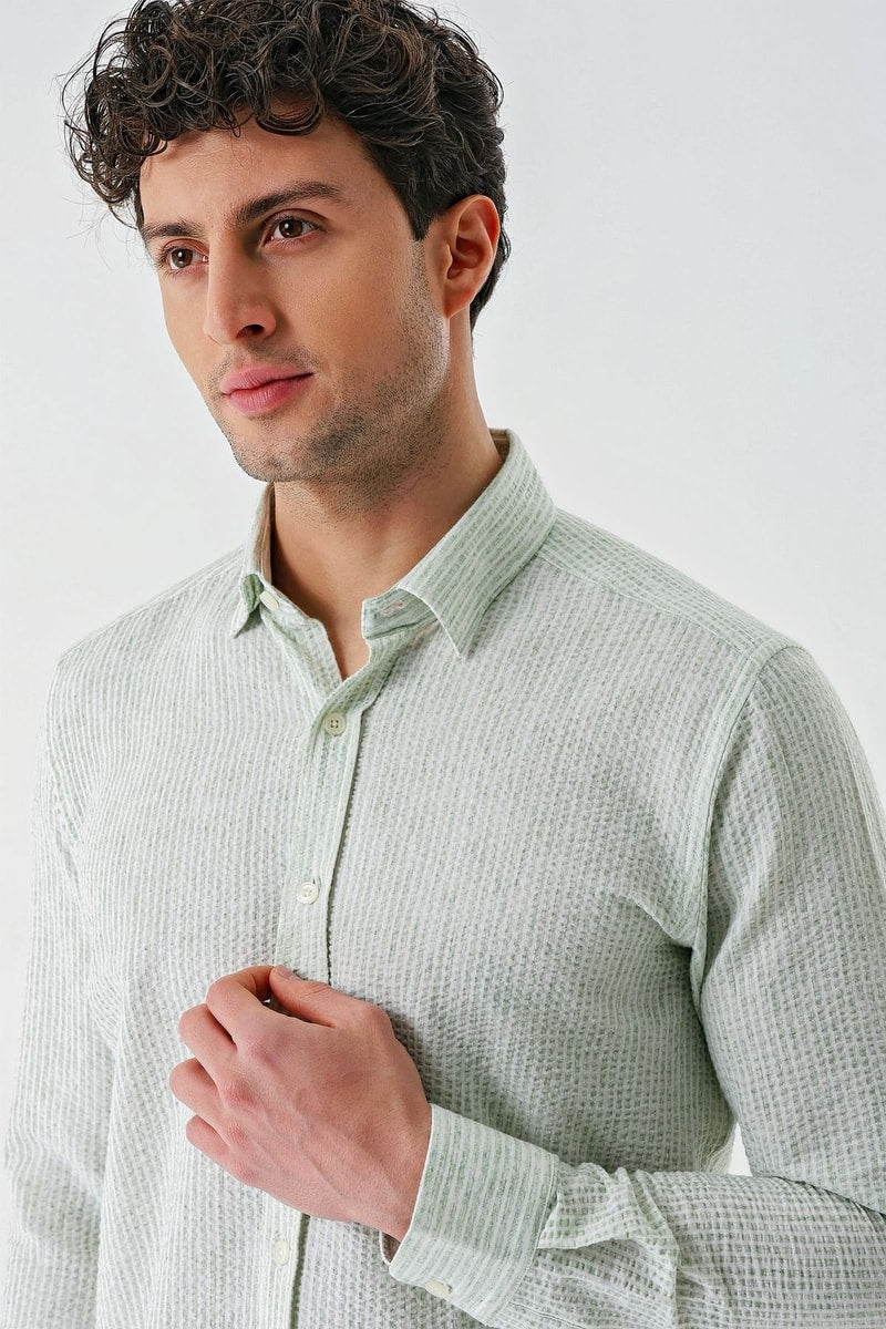 Slim-Fit Striped Oxford Shirt - Mint Green