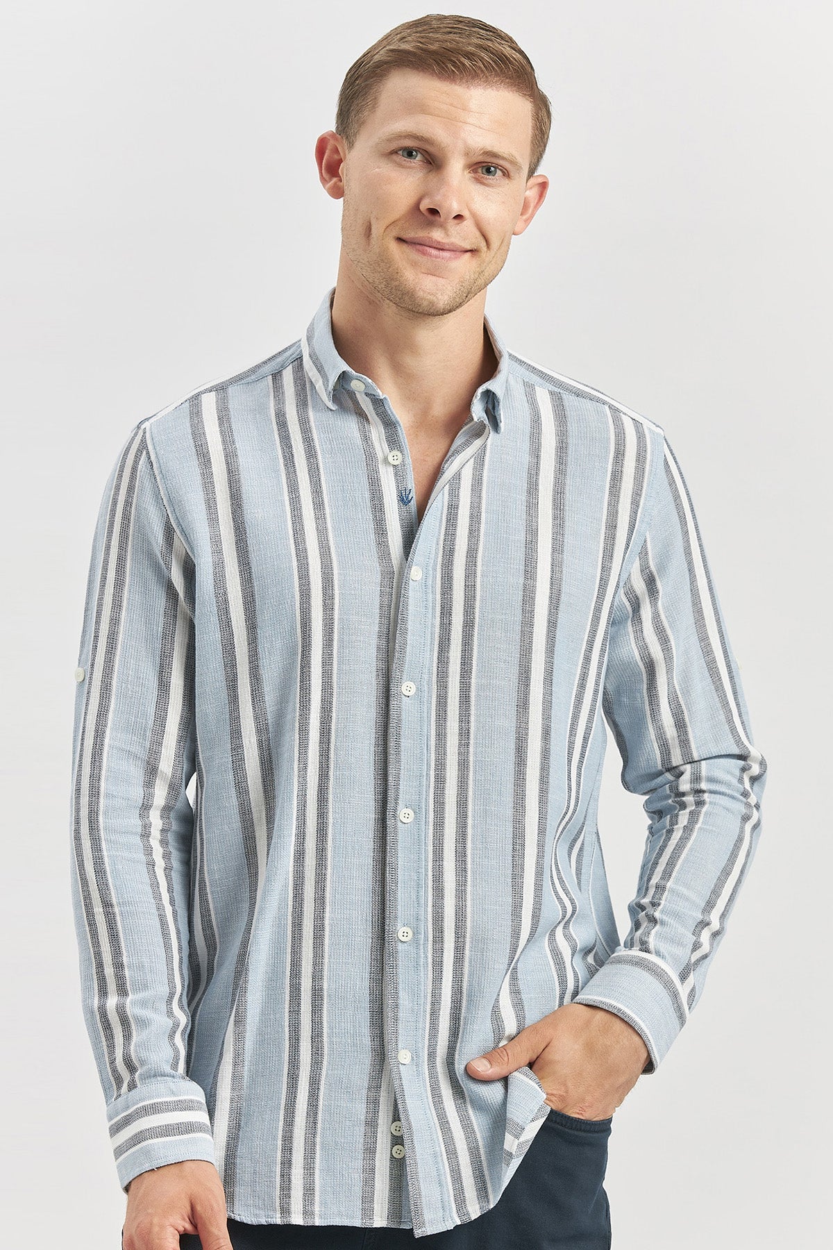 Light Blue Comfort-Fit Striped Oxford Shirt