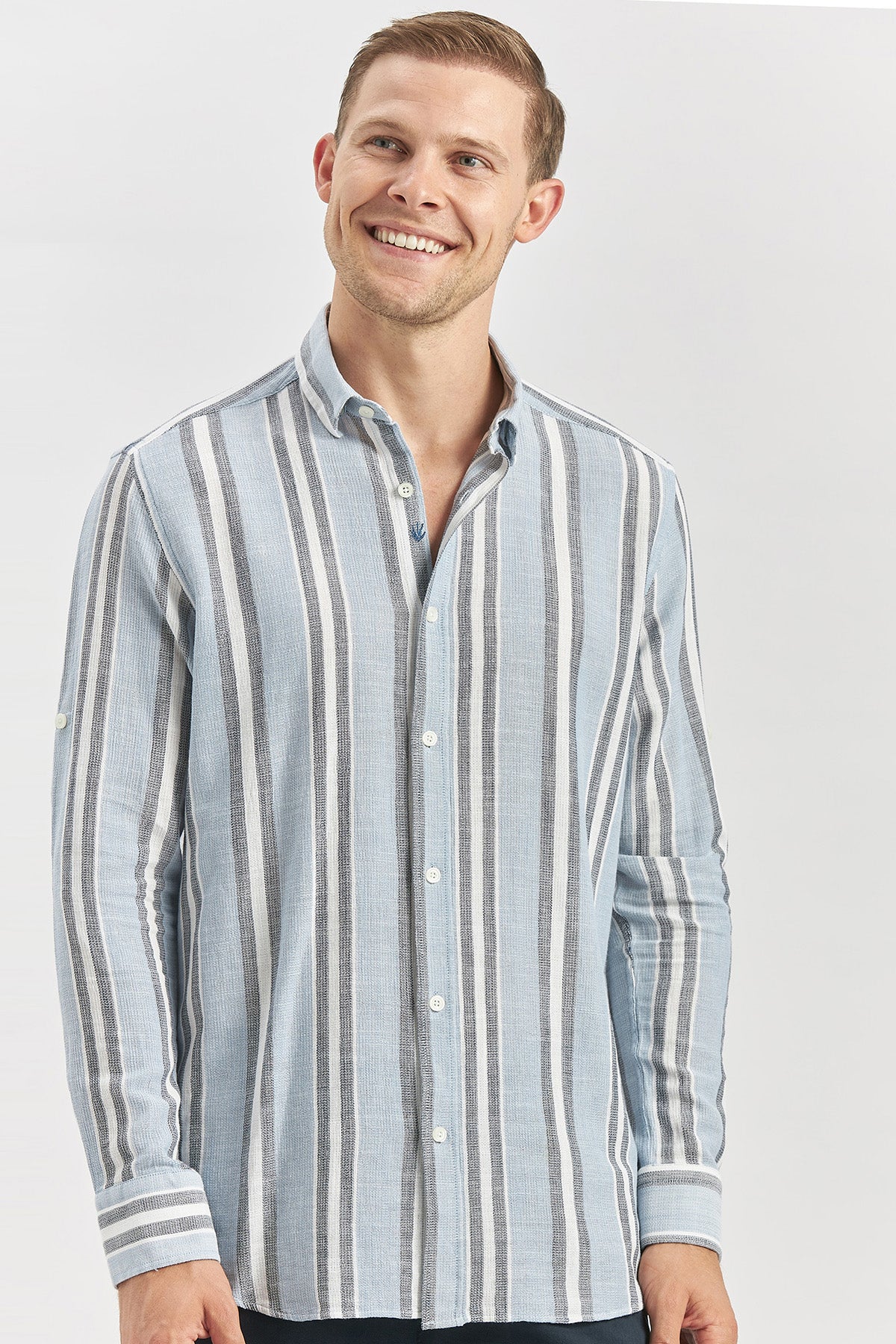 Light Blue Comfort-Fit Striped Oxford Shirt