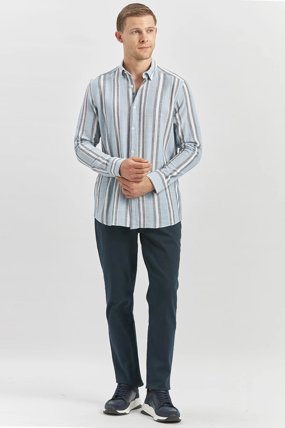 Light Blue Comfort-Fit Striped Oxford Shirt