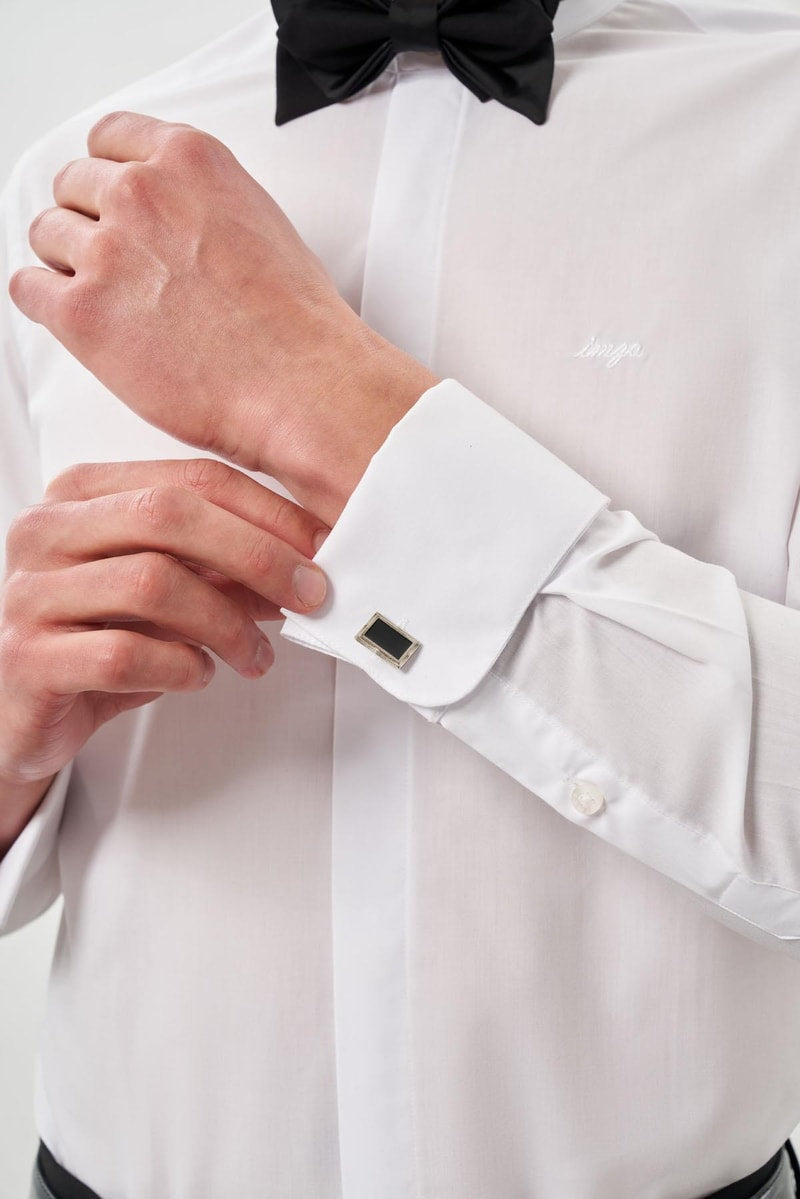 Slim-Fit Tuxedo Hidden Buttons Shirt - White