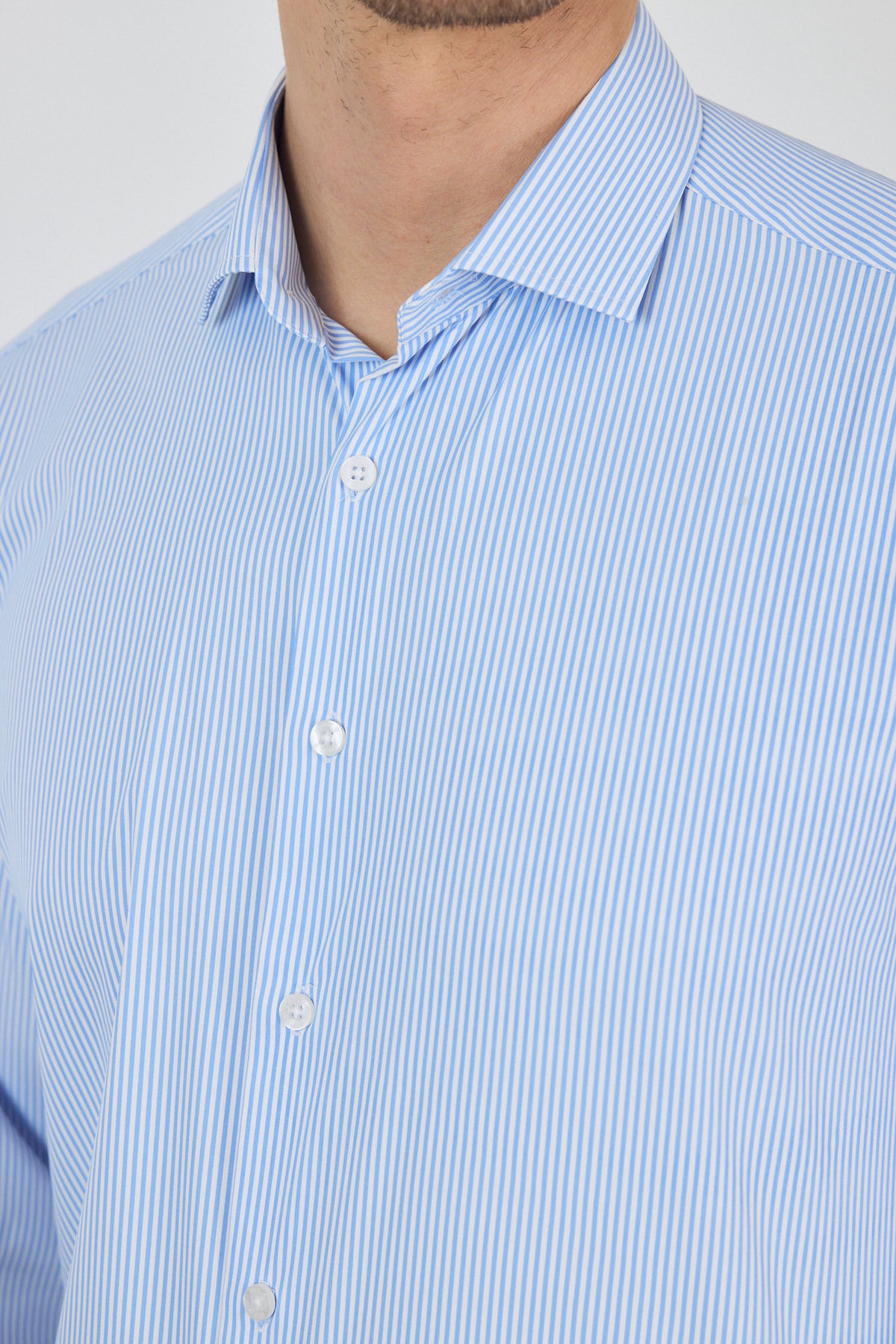 Slim-Fit Stripped Classic Shirt (EASY IRON) - Light Blue