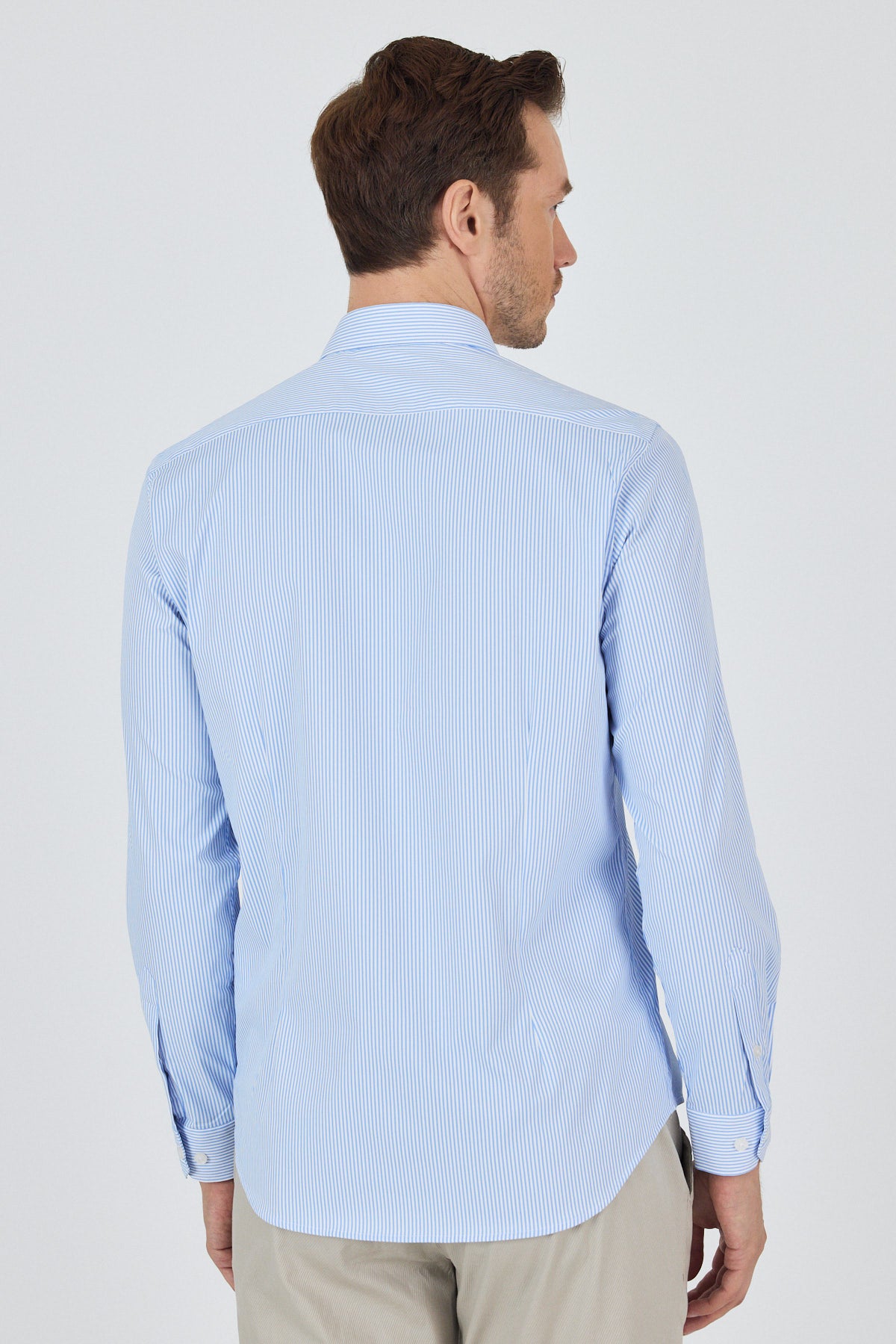 Slim-Fit Stripped Classic Shirt (EASY IRON) - Light Blue