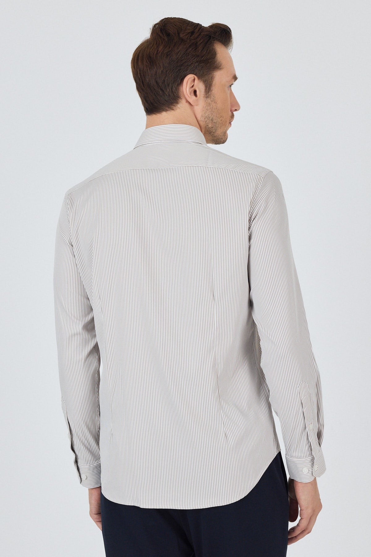 Slim-Fit Stripped Classic Shirt (EASY IRON) - Beige