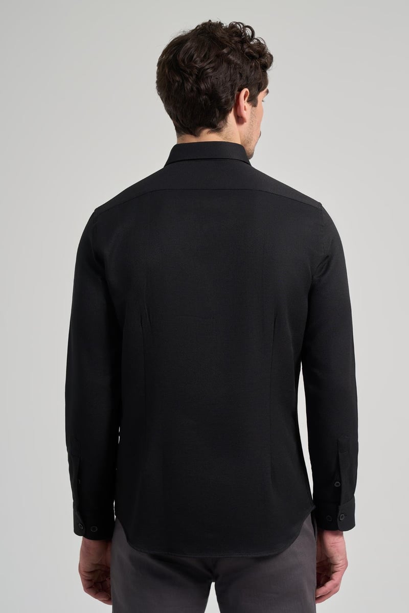 Slim-Fit Textured Shirt - Black