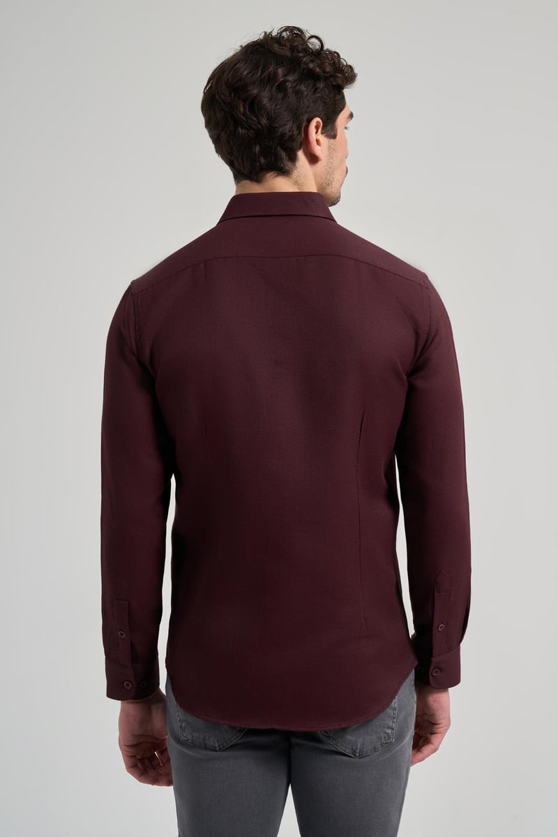 Slim-Fit Textured Shirt - Burgundy