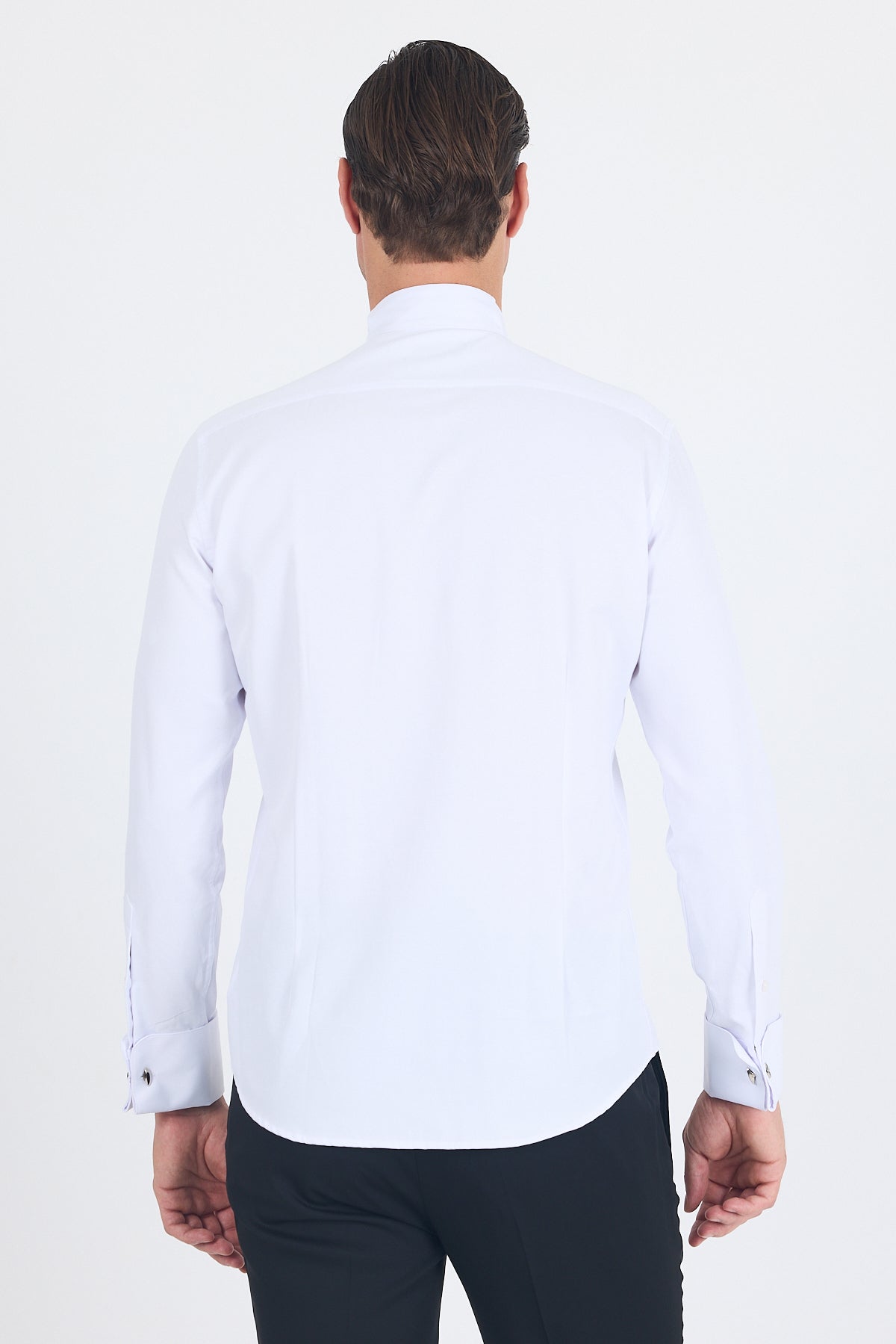 Slim-Fit Black Buttons Tuxedo Shirt - White